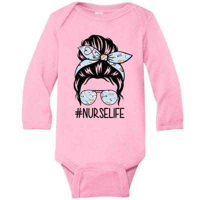 Nurse Life Female Bun Baby Long Sleeve Bodysuit