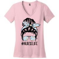 Nurse Life Female Bun Women's V-Neck T-Shirt