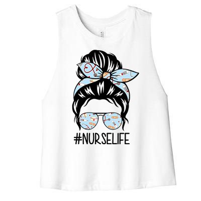 Nurse Life Female Bun Women's Racerback Cropped Tank