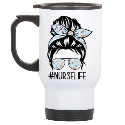 Nurse Life Female Bun Stainless Steel Travel Mug