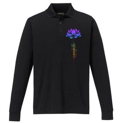 Namaste Lotus Flower Meditation Yoga Performance Long Sleeve Polo