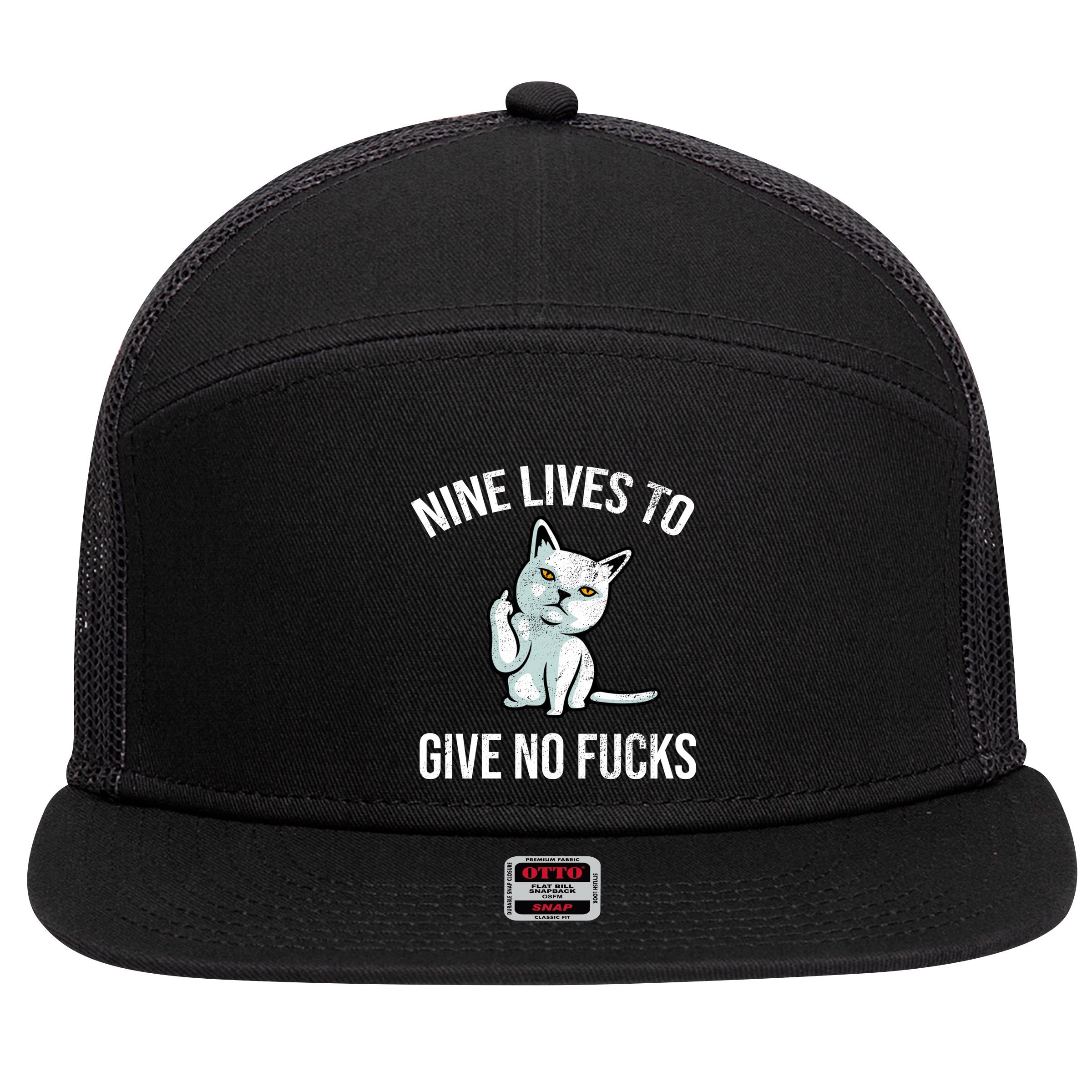 Nine Lives Give No Fucks 7 Panel Mesh Trucker Snapback Hat