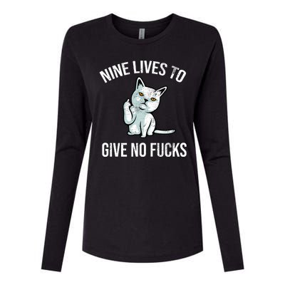 Nine Lives Give No Fucks Womens Cotton Relaxed Long Sleeve T-Shirt