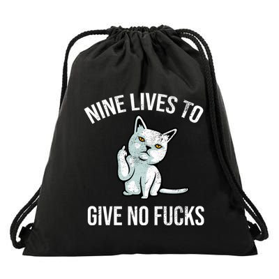 Nine Lives Give No Fucks Drawstring Bag