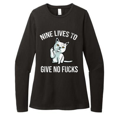 Nine Lives Give No Fucks Womens CVC Long Sleeve Shirt