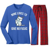 Nine Lives Give No Fucks Women's Long Sleeve Flannel Pajama Set 