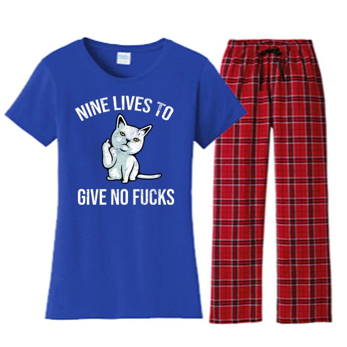 Nine Lives Give No Fucks Women's Flannel Pajama Set