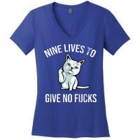 Nine Lives Give No Fucks Women's V-Neck T-Shirt