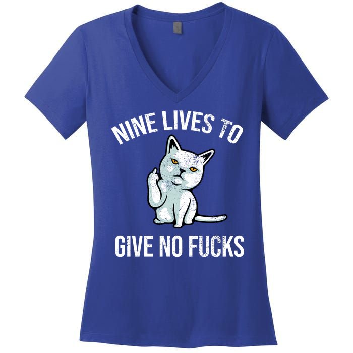 Nine Lives Give No Fucks Women's V-Neck T-Shirt