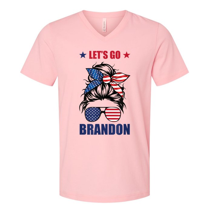 NEW Let's Go Brandon, American Girl Messy Bun, AntiBiden V-Neck T-Shirt