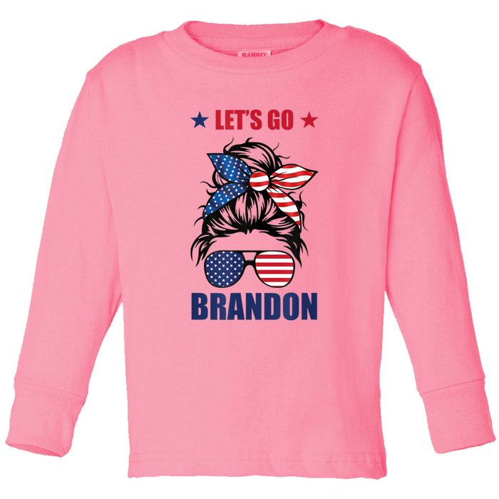 NEW Let's Go Brandon, American Girl Messy Bun, AntiBiden Toddler Long Sleeve Shirt