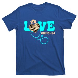 Nurse Life Heartbeat Leopard Mothers Day Love Stethoscope Cool Gift T-Shirt