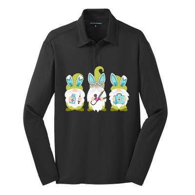 Nurses Love Happy Easter Nurse Life Funny Gnomes Stethoscope Silk Touch Performance Long Sleeve Polo