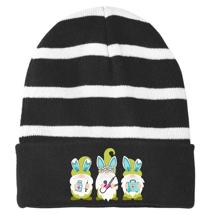 Nurses Love Happy Easter Nurse Life Funny Gnomes Stethoscope Striped Beanie with Solid Band