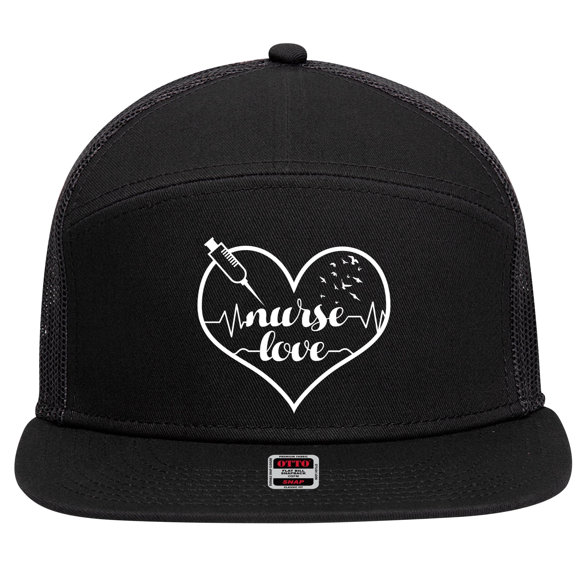 Nurses Lovable Heartbeats Gift 7 Panel Mesh Trucker Snapback Hat