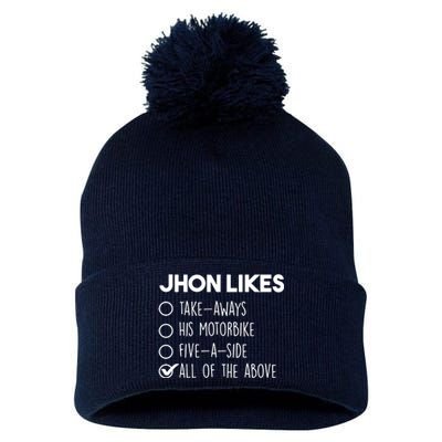 Name Likes His Motor Bike Tick Pom Pom 12in Knit Beanie