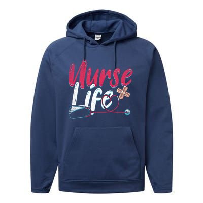 Nurse Life Hospital Medicine Stethoscope Medical Nurse Gift Performance Fleece Hoodie