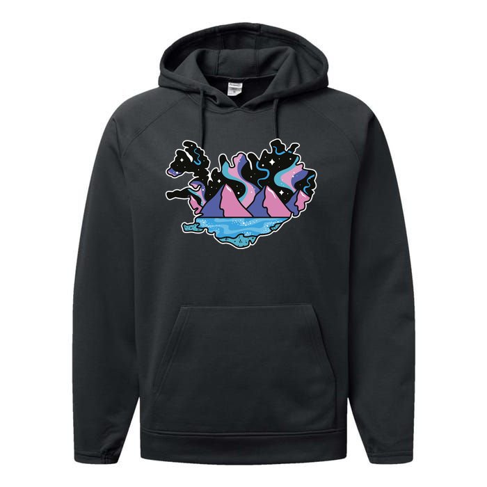 Northern Lights Island Map Performance Fleece Hoodie