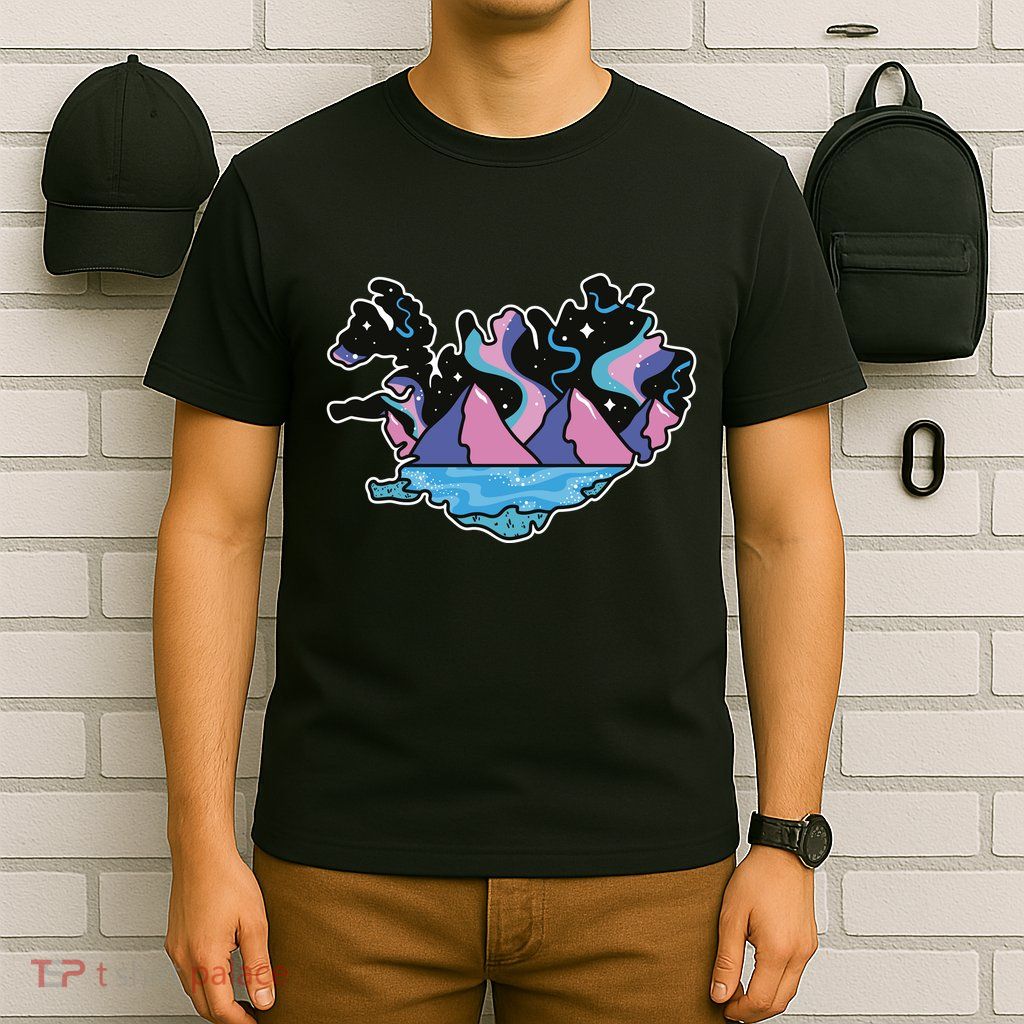 Northern Lights Island Map T-Shirt