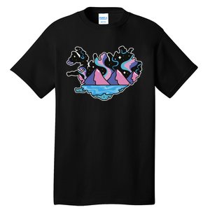 Northern Lights Island Map Tall T-Shirt