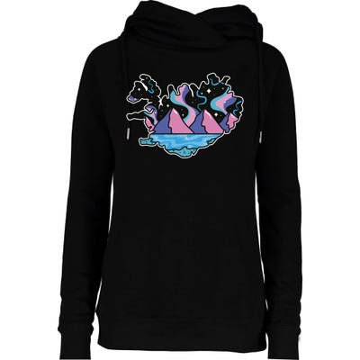 Northern Lights Island Map Womens Funnel Neck Pullover Hood