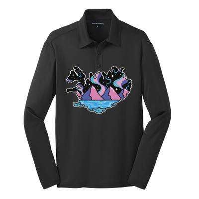 Northern Lights Island Map Silk Touch Performance Long Sleeve Polo