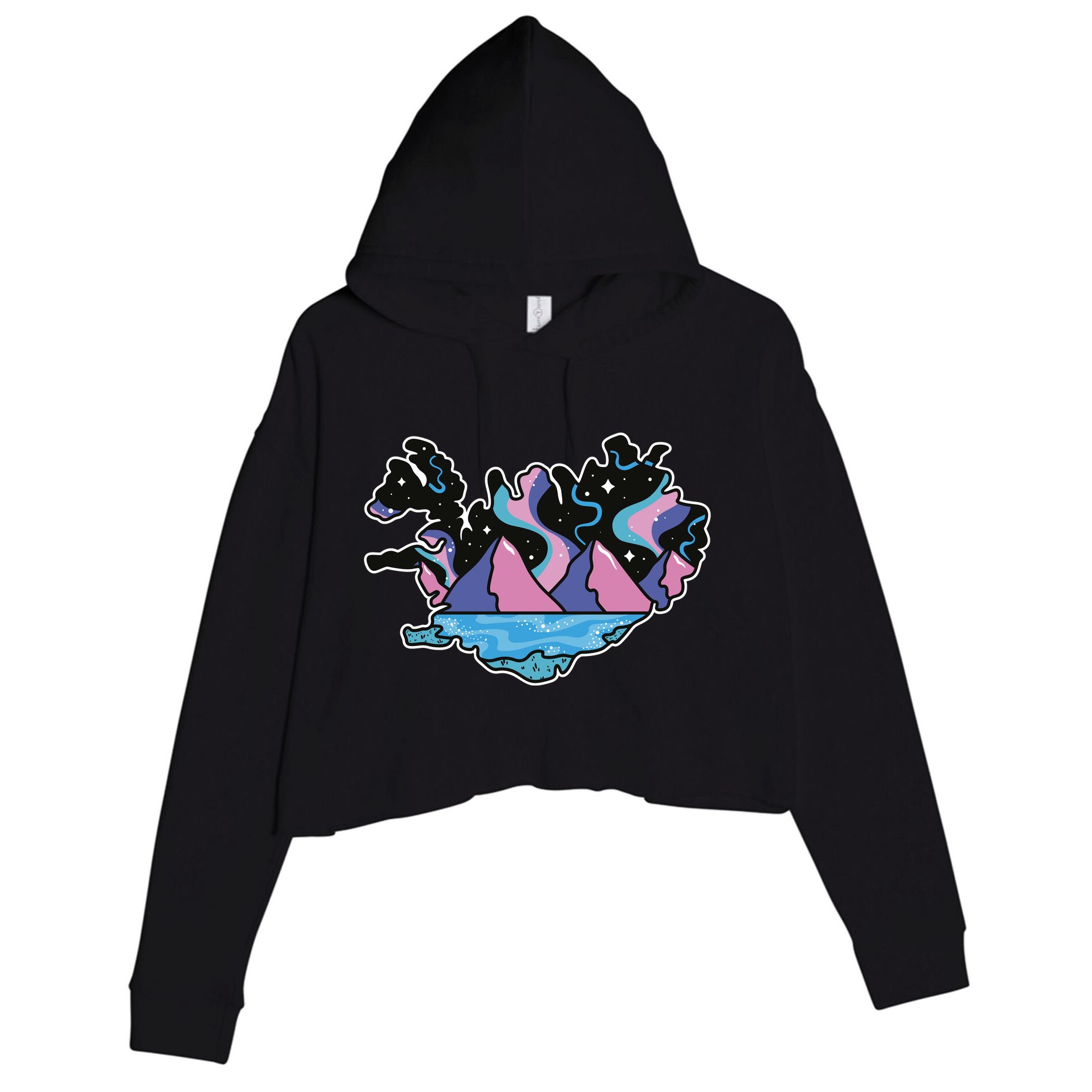 Northern Lights Island Map Crop Fleece Hoodie