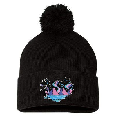 Northern Lights Island Map Pom Pom 12in Knit Beanie