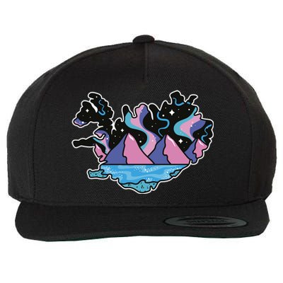 Northern Lights Island Map Wool Snapback Cap