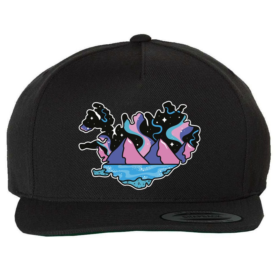 Northern Lights Island Map Wool Snapback Cap