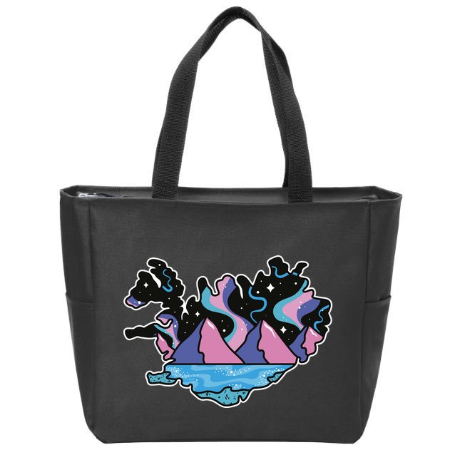 Northern Lights Island Map Zip Tote Bag