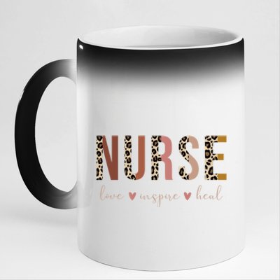 Nurse Love Inspire Heal Leopard Nursing Cute Gift 11oz Black Color Changing Mug