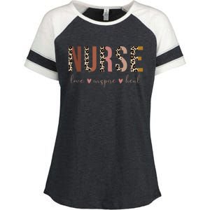 Nurse Love Inspire Heal Leopard Nursing Cute Gift Enza Ladies Jersey Colorblock Tee