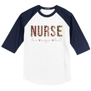 Nurse Love Inspire Heal Leopard Nursing Cute Gift Baseball Sleeve Shirt