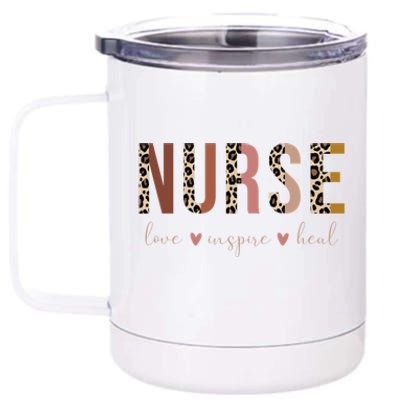 Nurse Love Inspire Heal Leopard Nursing Cute Gift 12 oz Stainless Steel Tumbler Cup