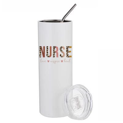 Nurse Love Inspire Heal Leopard Nursing Cute Gift Stainless Steel Tumbler