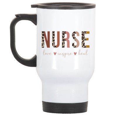 Nurse Love Inspire Heal Leopard Nursing Cute Gift Stainless Steel Travel Mug