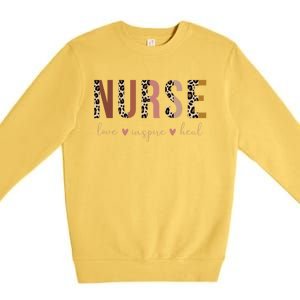 Nurse Love Inspire Heal Leopard Nursing Gift Premium Crewneck Sweatshirt