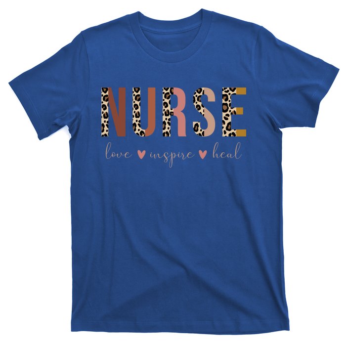 Nurse Love Inspire Heal Leopard Nursing Gift T-Shirt