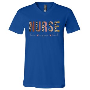 Nurse Love Inspire Heal Leopard Nursing Gift V-Neck T-Shirt