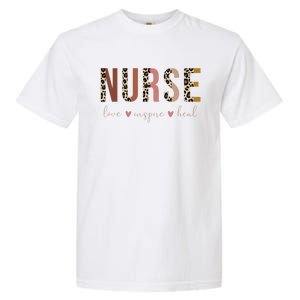 Nurse Love Inspire Heal Leopard Nursing Gift Garment-Dyed Heavyweight T-Shirt