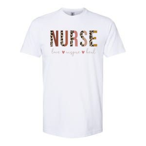 Nurse Love Inspire Heal Leopard Nursing Gift Softstyle CVC T-Shirt