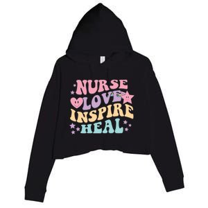 Nurse Love Inspire Heal Medicine Nursing Retro Healthcare Gift Crop Fleece Hoodie