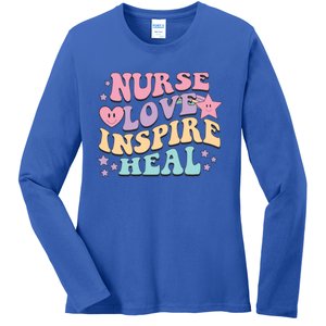 Nurse Love Inspire Heal Medicine Nursing Retro Healthcare Gift Ladies Long Sleeve Shirt