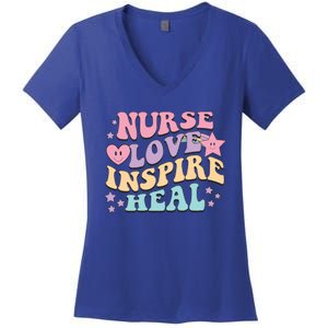 Nurse Love Inspire Heal Medicine Nursing Retro Healthcare Gift Women's V-Neck T-Shirt