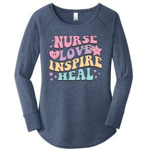 Nurse Love Inspire Heal Medicine Nursing Retro Healthcare Gift Women's Perfect Tri Tunic Long Sleeve Shirt