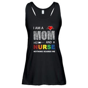 Nurse Lovers I Am A Mom And A Nurse Nothing Scares Me Ladies Essential Flowy Tank