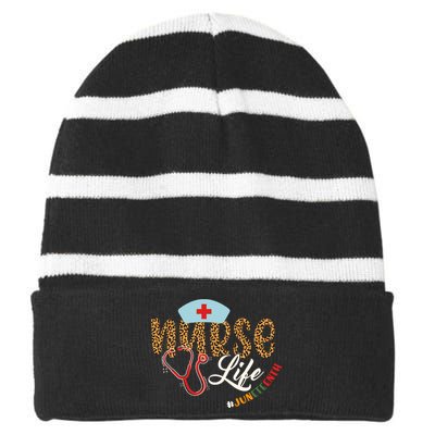 Nurse Life Juneteenth Celebration Graphic Striped Beanie with Solid Band