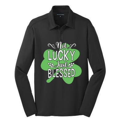 Not Lucky Just Blessed Irish Shamrock Silk Touch Performance Long Sleeve Polo