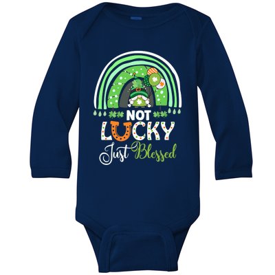 Not Lucky Just Blessed Rainbow Gnome Clover St Patricks Day Gift Baby Long Sleeve Bodysuit